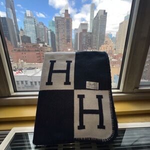 Vintage Hermès Navy and White Blanket